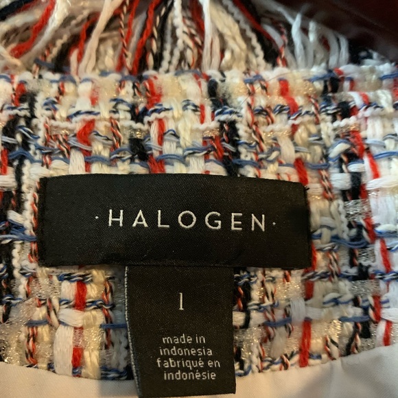 Ladies Halogen pink tweed suit. Fringe finish in jacket. Skirt is 28.5 “ long. - Picture 3 of 3